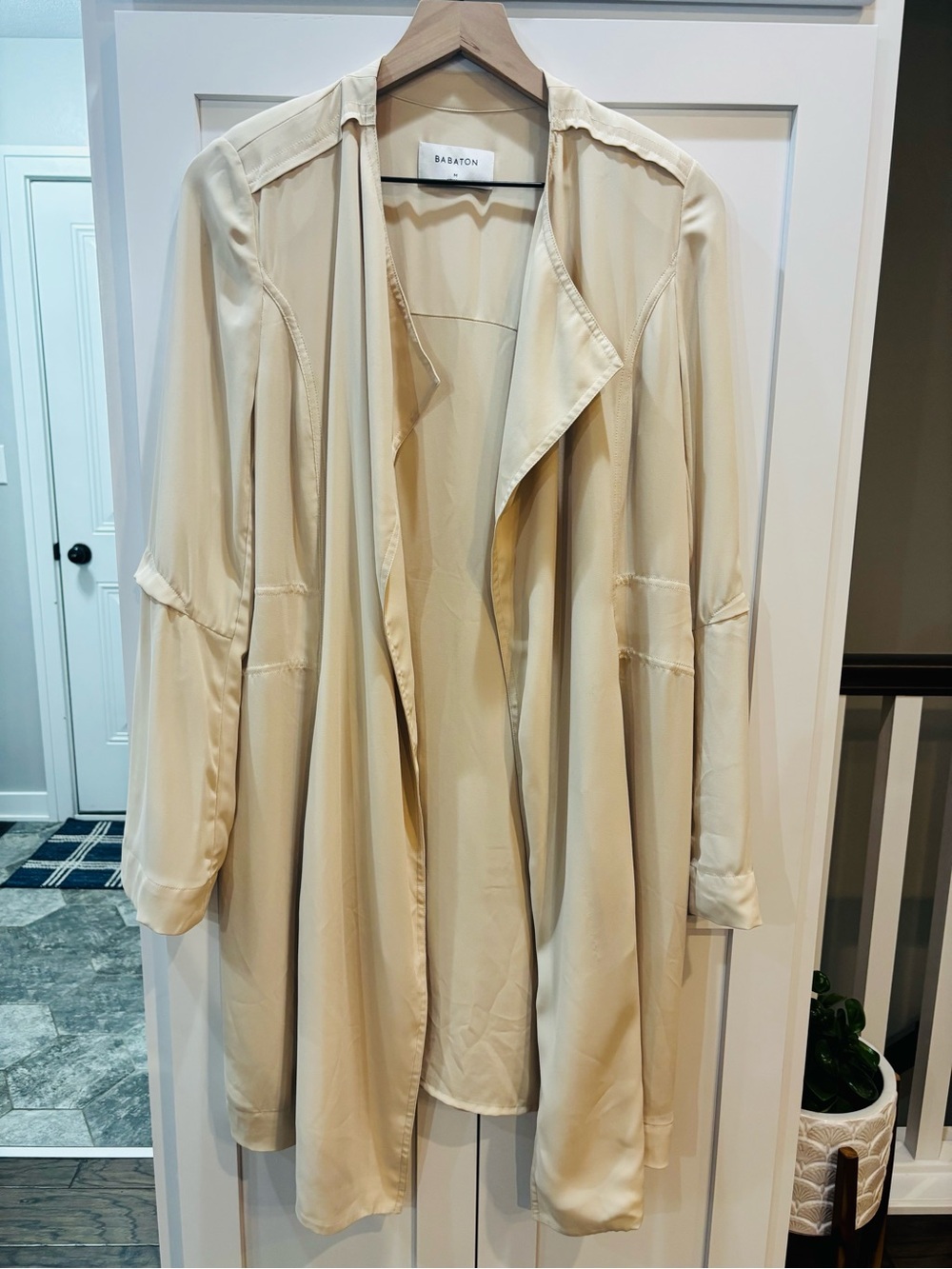 Babaton Light Cream Open-Front Draped Lightweight Trench Jacket